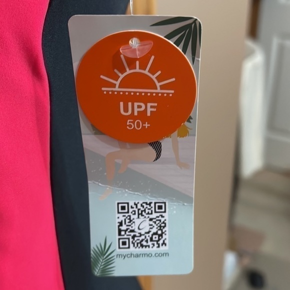 MyCharmo 50 UPF One Piece Bathing Suit Black and Pink Women’s Size M NWT! - Picture 7 of 9